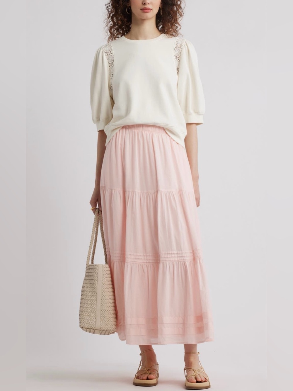 Treasure & Bond Tiered Maxi Skirt in Pink Lotus